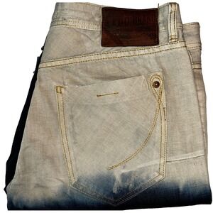 Akoo Brand Men's Denim Jeans‎ Shorts Blue White Acid Wash 38" Waist Distressed